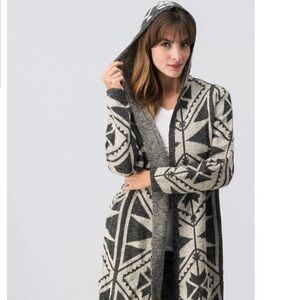 Emory Park Ailani Hooded Geometric Print Long Cardigan Large L warm Aztec ethnic